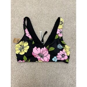 New Women's PINK VS Floral Bathing Suit Top Black Size Medium